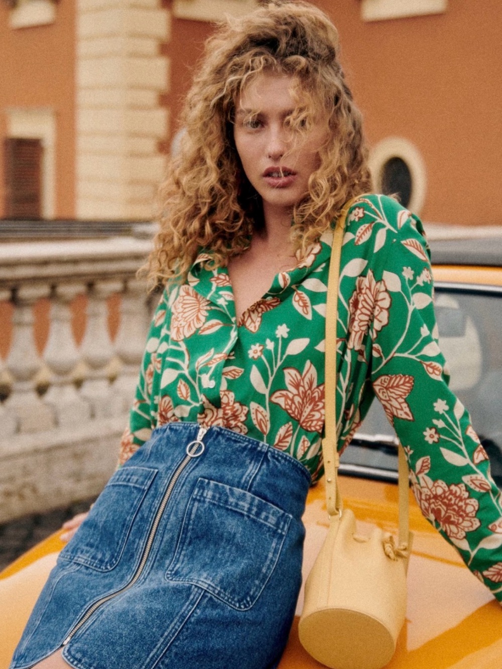 NWT 🇫🇷 Sézane Green Floral Pierro Shirt Gemini Print
